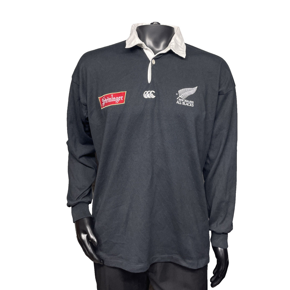 Vtg 90s New Zealand All Blacks Jersey Mens L Black Rugby Canterbury Steinlager